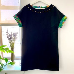 Black Shift Wool Tunic Dress exotic detail neck 6